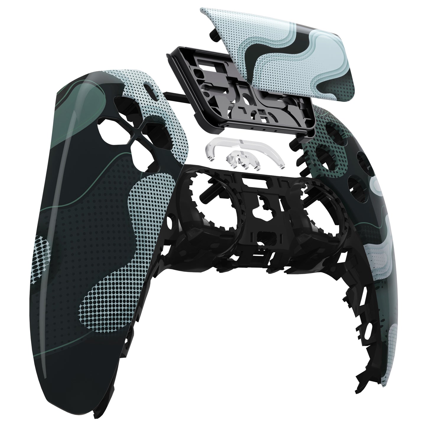 eXtremeRate PS5コントローラーBDM-010/020/030/040/050対応交換対応用フロントハウジングシェル&タッチパッド【白黒迷彩】