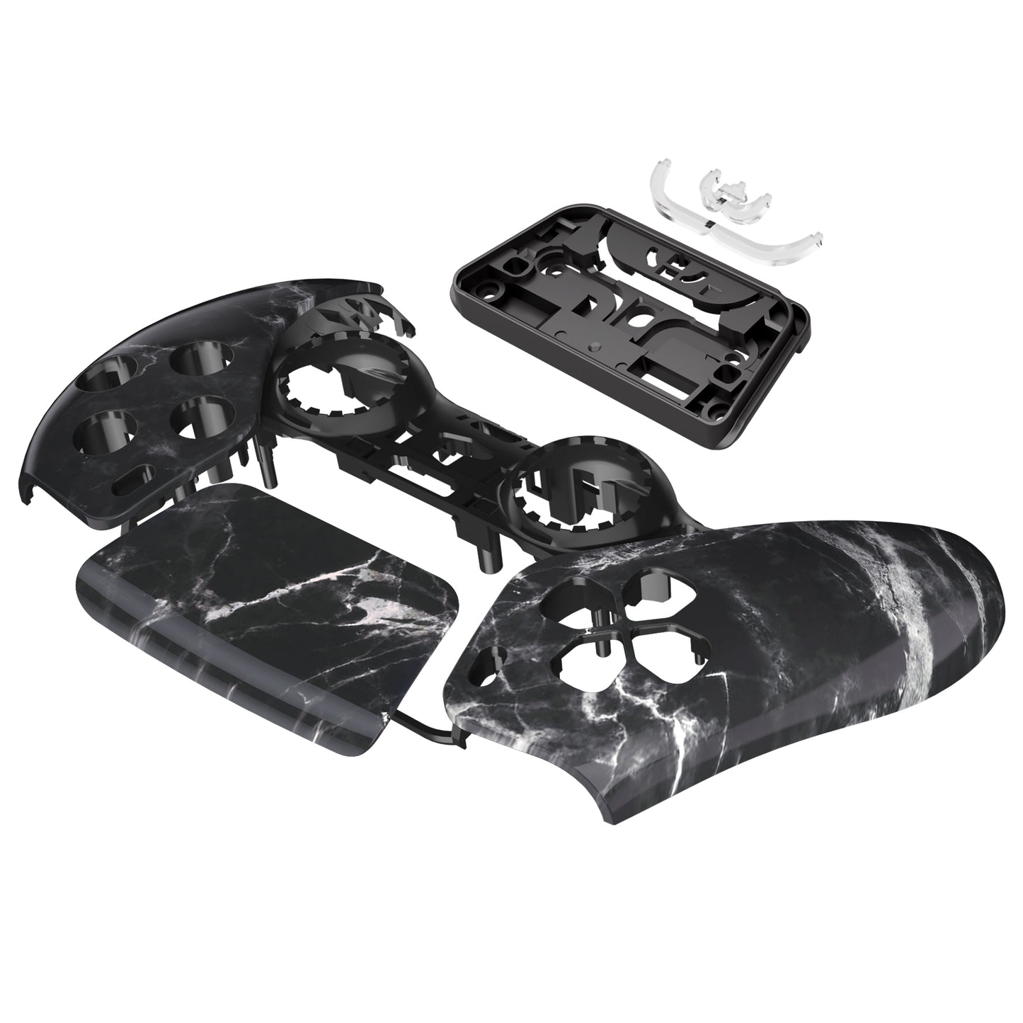 eXtremeRate PS5コントローラーBDM-010/020/030/040/050対応交換対応用フロントハウジングシェル&タッチパッド【ブラックホワイトマーブルエフェクト】