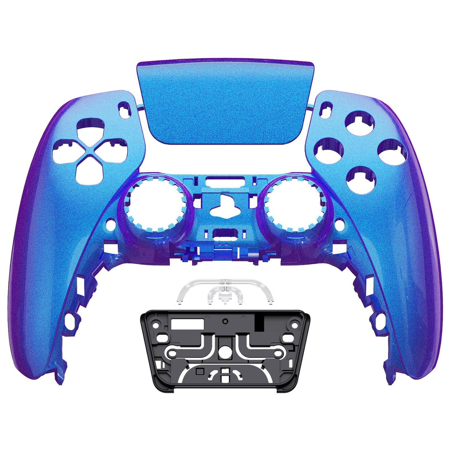 eXtremeRate PS5コントローラーBDM-010/020/030/040/050対応交換対応用フロントハウジングシェル&タッチパッド【カメレオンパープルブルー】