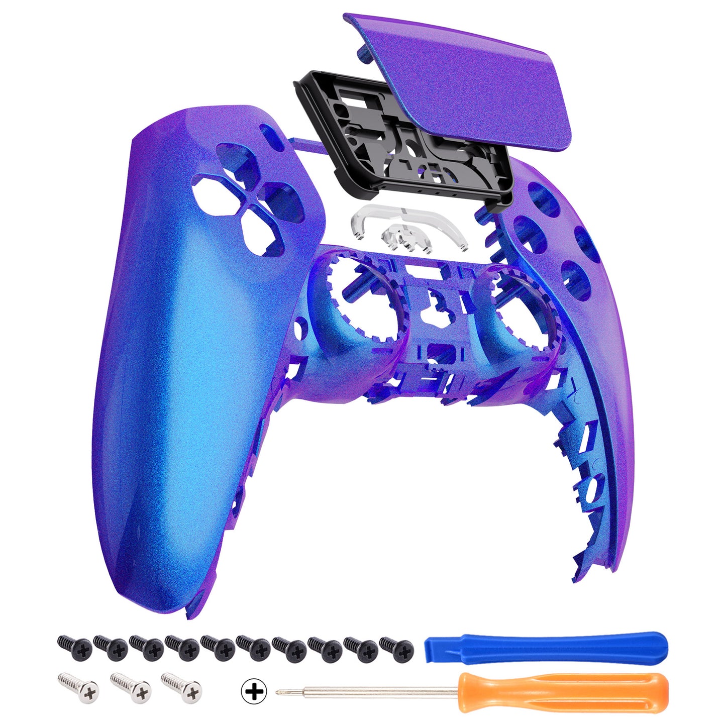 eXtremeRate PS5コントローラーBDM-010/020/030/040/050対応交換対応用フロントハウジングシェル&タッチパッド【カメレオンパープルブルー】