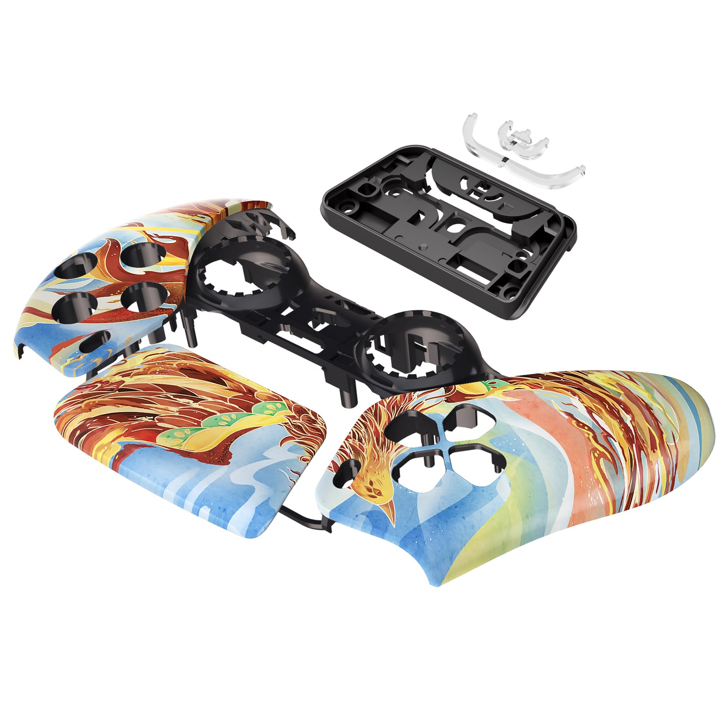 eXtremeRate PS5コントローラーBDM-010/020/030/040/050対応交換対応用フロントハウジングシェル&タッチパッド【炎の不死鳥】