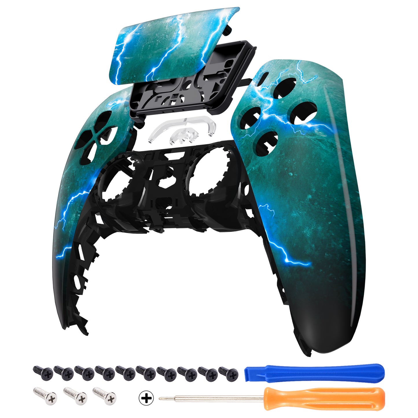 eXtremeRate PS5コントローラーBDM-010/020/030/040/050対応交換対応用フロントハウジングシェル&タッチパッド【稲妻】