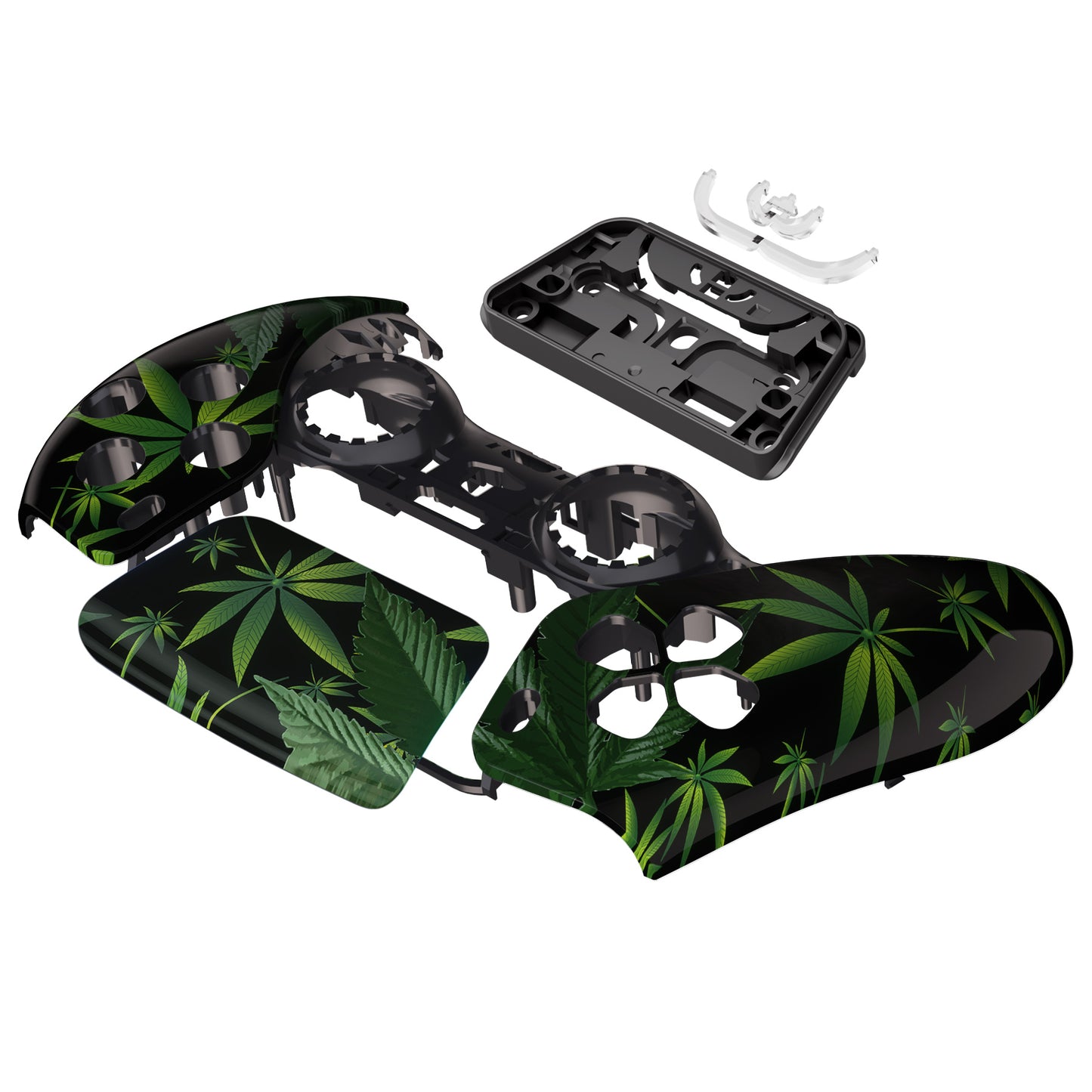 eXtremeRate PS5コントローラーBDM-010/020/030/040/050/060対応交換対応用フロントハウジングシェル&タッチパッド【緑の葉っぱ】