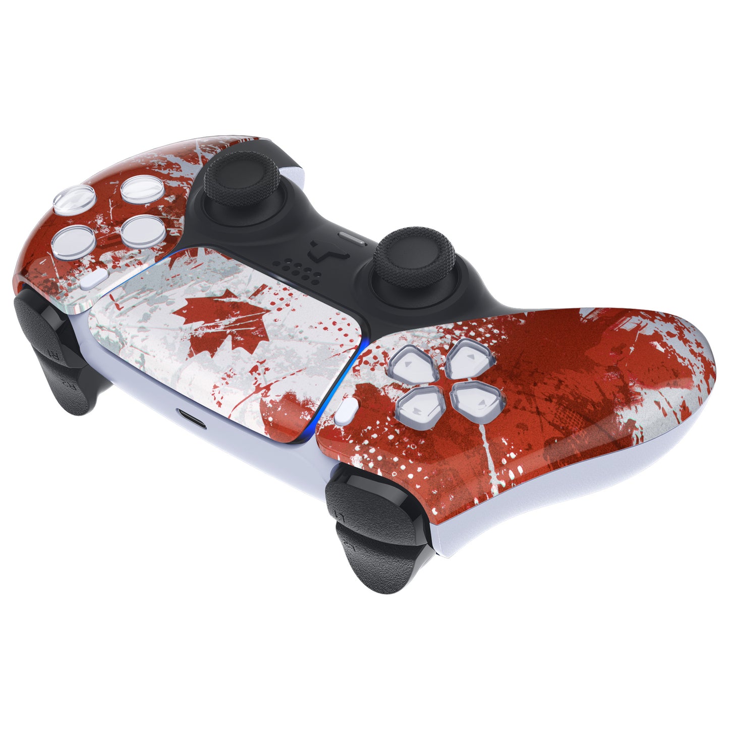 eXtremeRate PS5コントローラーBDM-010/020/030/040/050対応交換対応用フロントハウジングシェル&タッチパッド【カナダ国旗傷油絵】