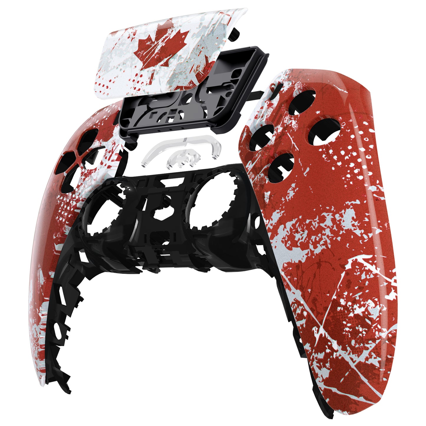 eXtremeRate PS5コントローラーBDM-010/020/030/040/050対応交換対応用フロントハウジングシェル&タッチパッド【カナダ国旗傷油絵】
