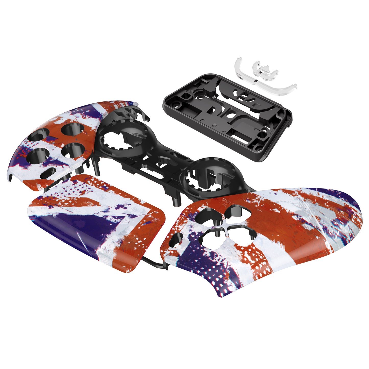 eXtremeRate PS5コントローラーBDM-010/020/030/040/050対応交換対応用フロントハウジングシェル&タッチパッド【英国国旗傷油絵】