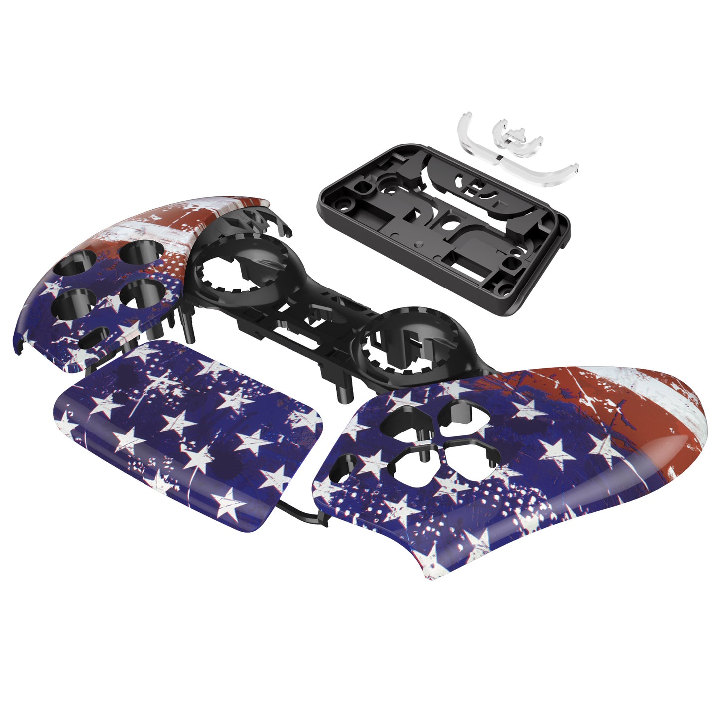 eXtremeRate PS5コントローラーBDM-010/020/030/040/050対応交換対応用フロントハウジングシェル&タッチパッド【アメリカ国旗傷油絵 】