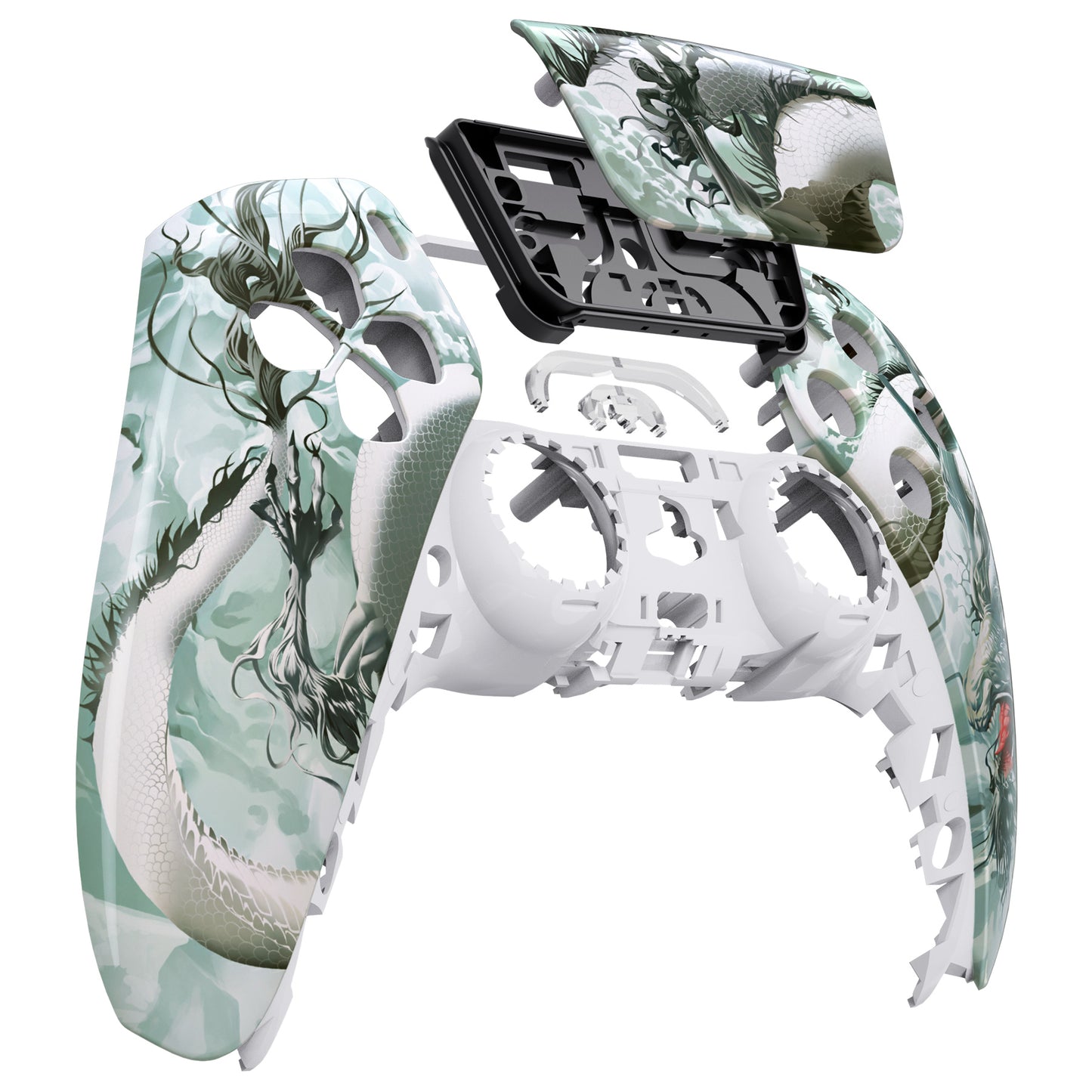 eXtremeRate PS5コントローラーBDM-010/020/030/040/050対応交換対応用フロントハウジングシェル&タッチパッド【翡翠竜-雲上の主君】