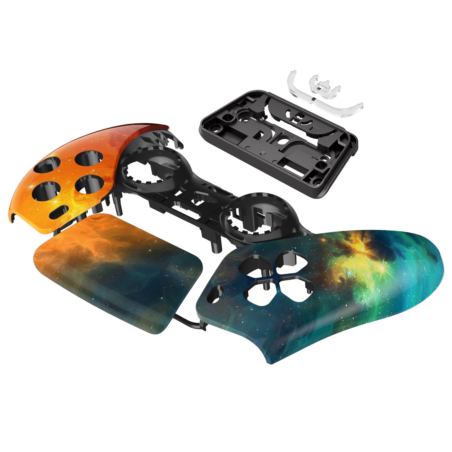 eXtremeRate PS5コントローラーBDM-010/020/030/040/050対応交換対応用フロントハウジングシェル&タッチパッド【オレンジスターユニバースパターン】