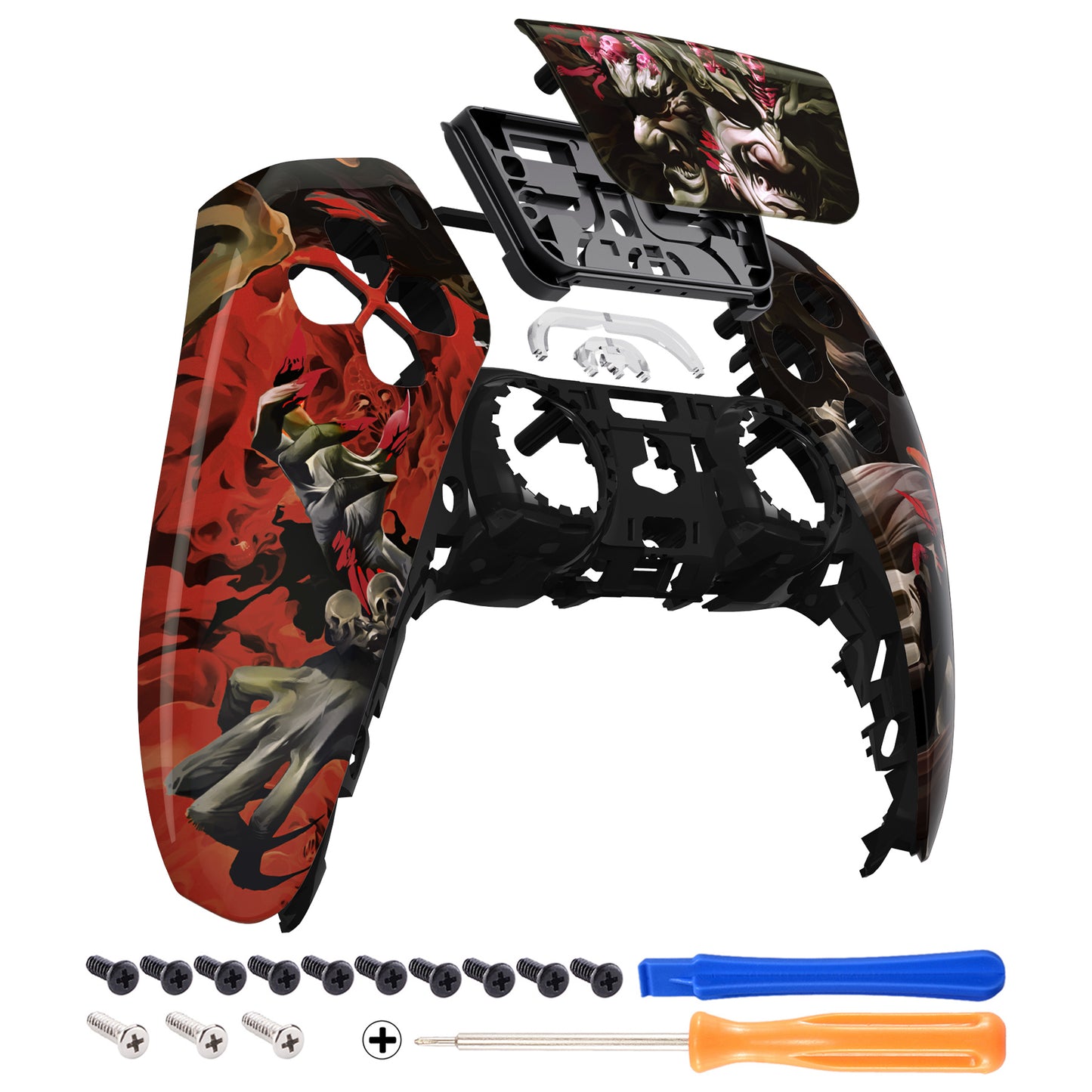 eXtremeRate PS5コントローラーBDM-010/020/030/040/050対応交換対応用フロントハウジングシェル&タッチパッド【阿修羅の怒り】