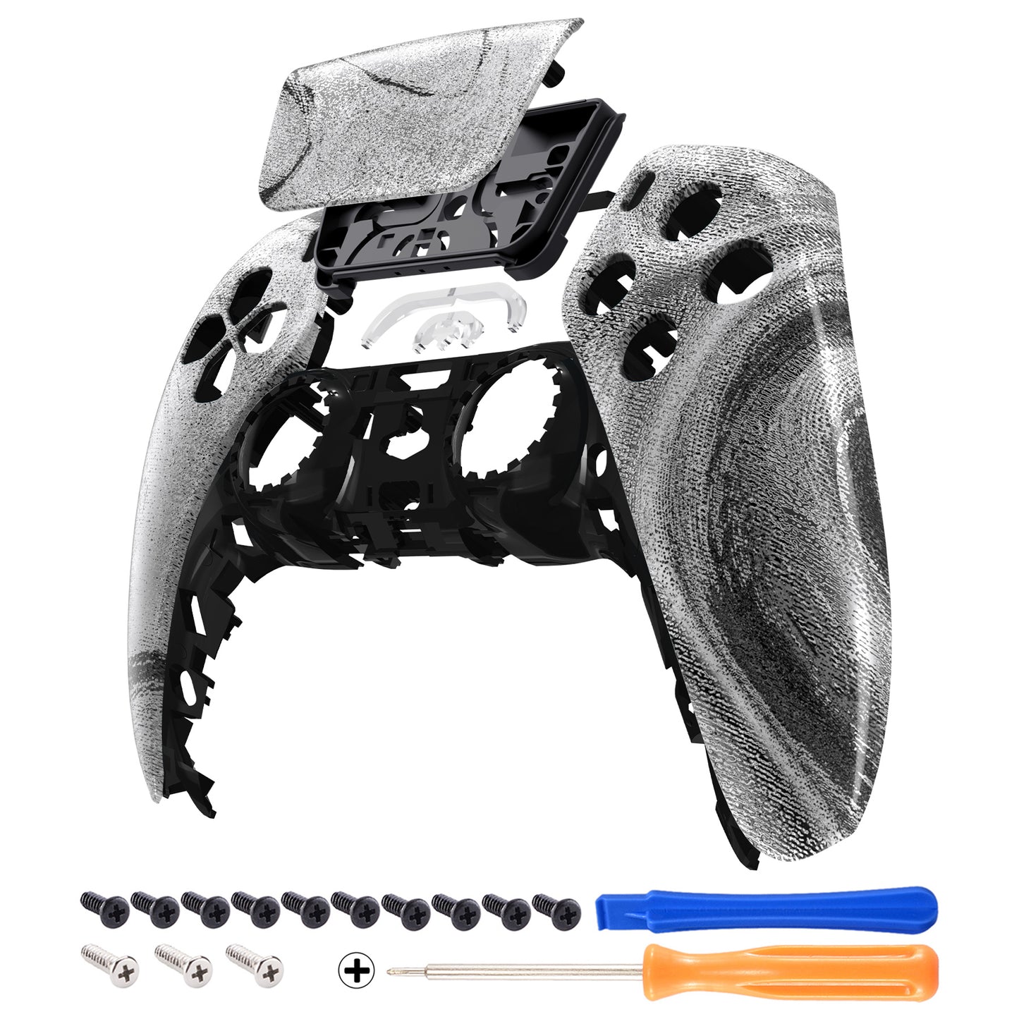 eXtremeRate PS5コントローラーBDM-010/020/030/040/050対応交換対応用フロントハウジングシェル&タッチパッド【シルバーウェーブ】