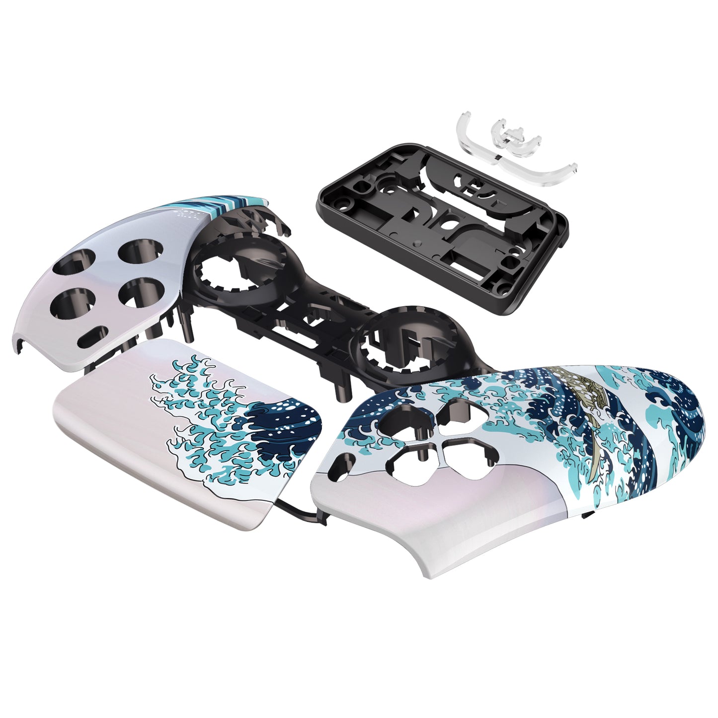 eXtremeRate PS5コントローラーBDM-010/020/030/040/050/060対応交換対応用フロントハウジングシェル&タッチパッド【グレートウェーブ】
