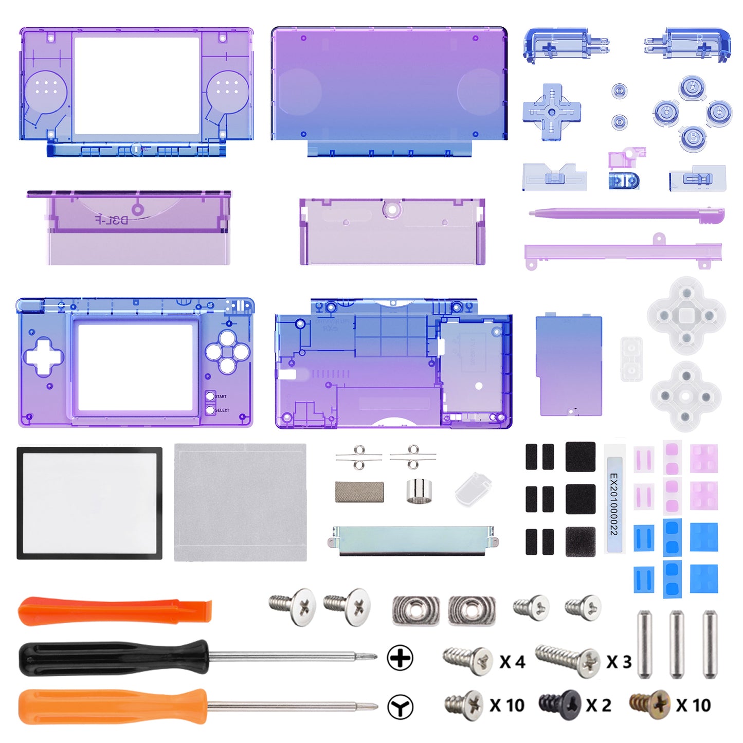 eXtremeRate ニンテンドーDS Lite用交換フルハウジングシェル&ボタンセット保護フィルム付き【クリアなグラデーションのブルー&パープル】