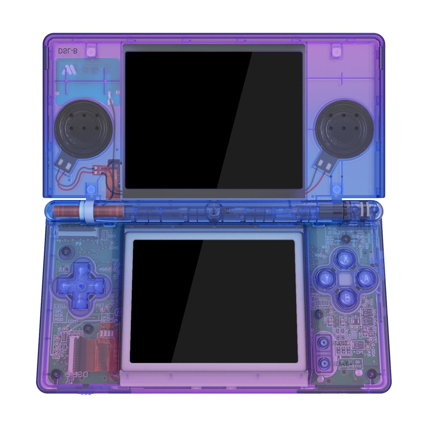 eXtremeRate ニンテンドーDS Lite用交換フルハウジングシェル&ボタンセット保護フィルム付き【クリアなグラデーションのブルー&パープル】