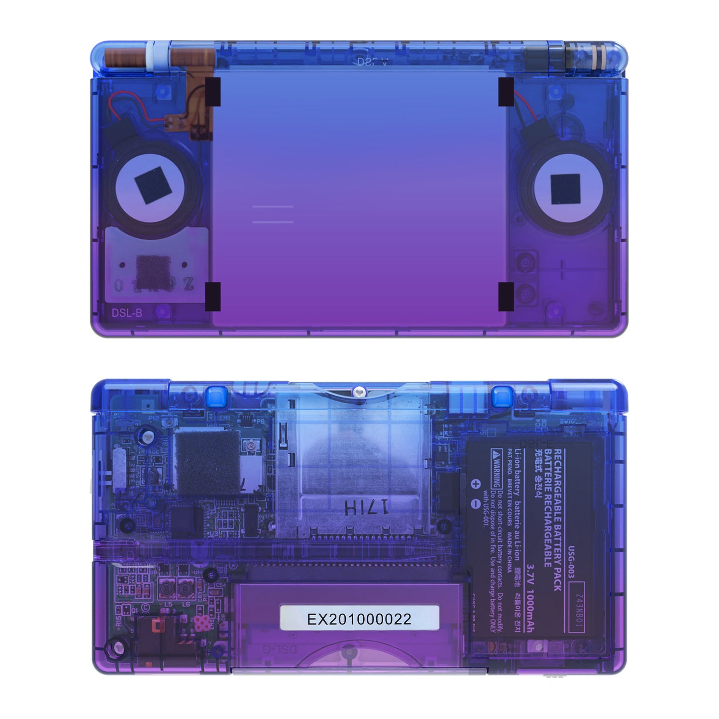 eXtremeRate ニンテンドーDS Lite用交換フルハウジングシェル&ボタンセット保護フィルム付き【クリアなグラデーションのブルー&パープル】