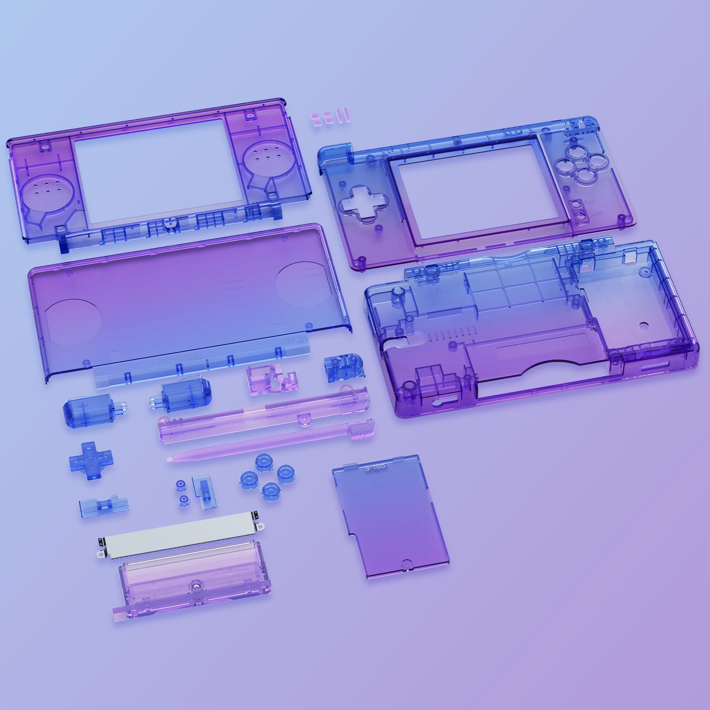 eXtremeRate ニンテンドーDS Lite用交換フルハウジングシェル&ボタンセット保護フィルム付き【クリアなグラデーションのブルー&パープル】