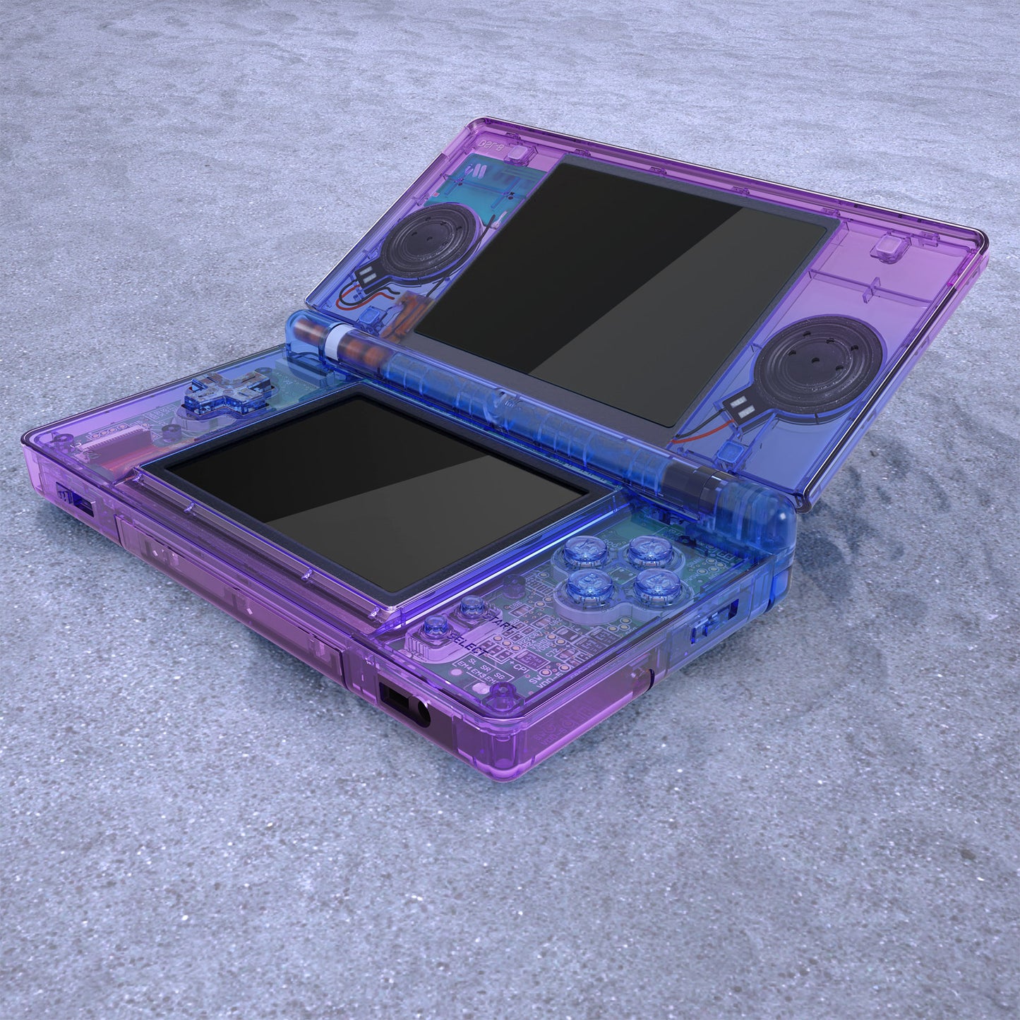 eXtremeRate ニンテンドーDS Lite用交換フルハウジングシェル&ボタンセット保護フィルム付き【クリアなグラデーションのブルー&パープル】