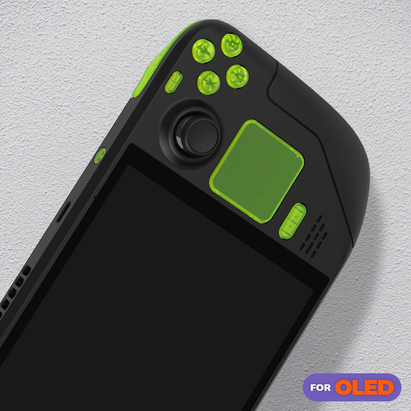 eXtremeRate Steam Deck OLEDハンドヘルドコンソール用交換フルセボタン【クリアライムグリーン】