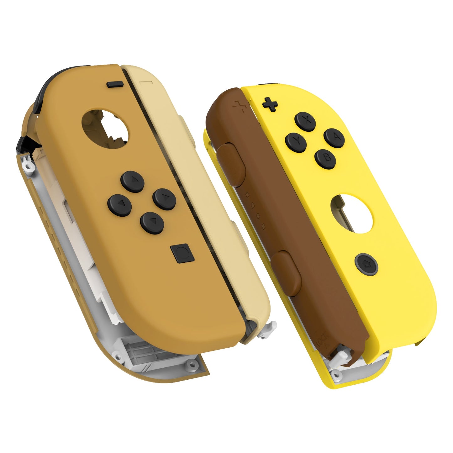 eXtremeRate NS Switch用ジョイコン交換フルセットシェルケース、ボタン&リストストラップカバー付き【ブラウン&イエロー】