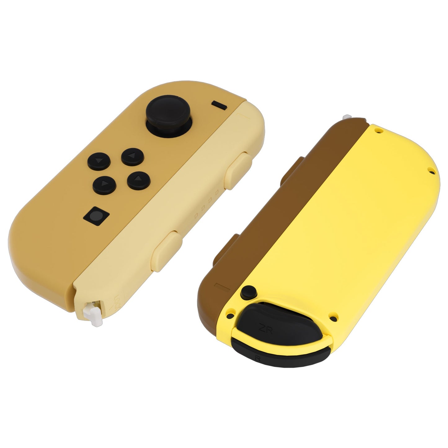 eXtremeRate NS Switch用ジョイコン交換フルセットシェルケース、ボタン&リストストラップカバー付き【ブラウン&イエロー】