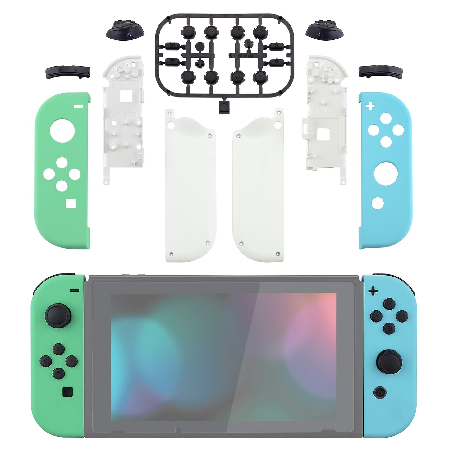 eXtremeRate NS Switch用ジョイコン交換フルセットシェルケースボタン付き【ミントグリーン&ヘブンブルー&ホワイト】