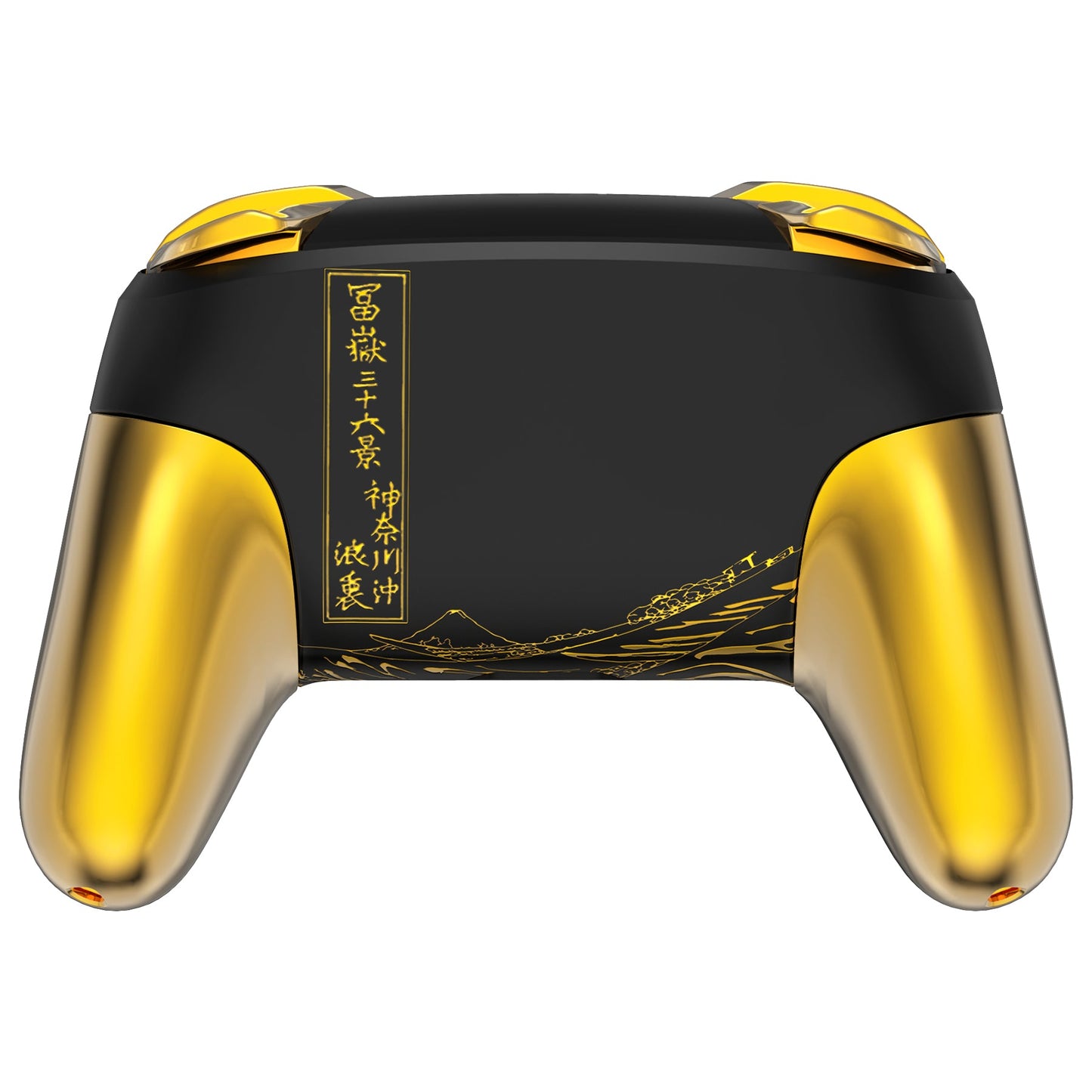 eXtremeRate Nintendo Switch Pro用交換フルセットシェル、フェイスプレート、バックプレート、ハンドル&ボタンキット【神奈川沖の金色の波ブラック】