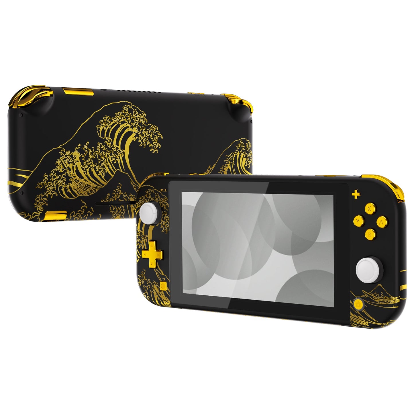 eXtremeRate Nintendo Switch Lite用交換フルセットシェル&ABXYボタン保護フィルム付き【神奈川沖の金色の波ブラック】