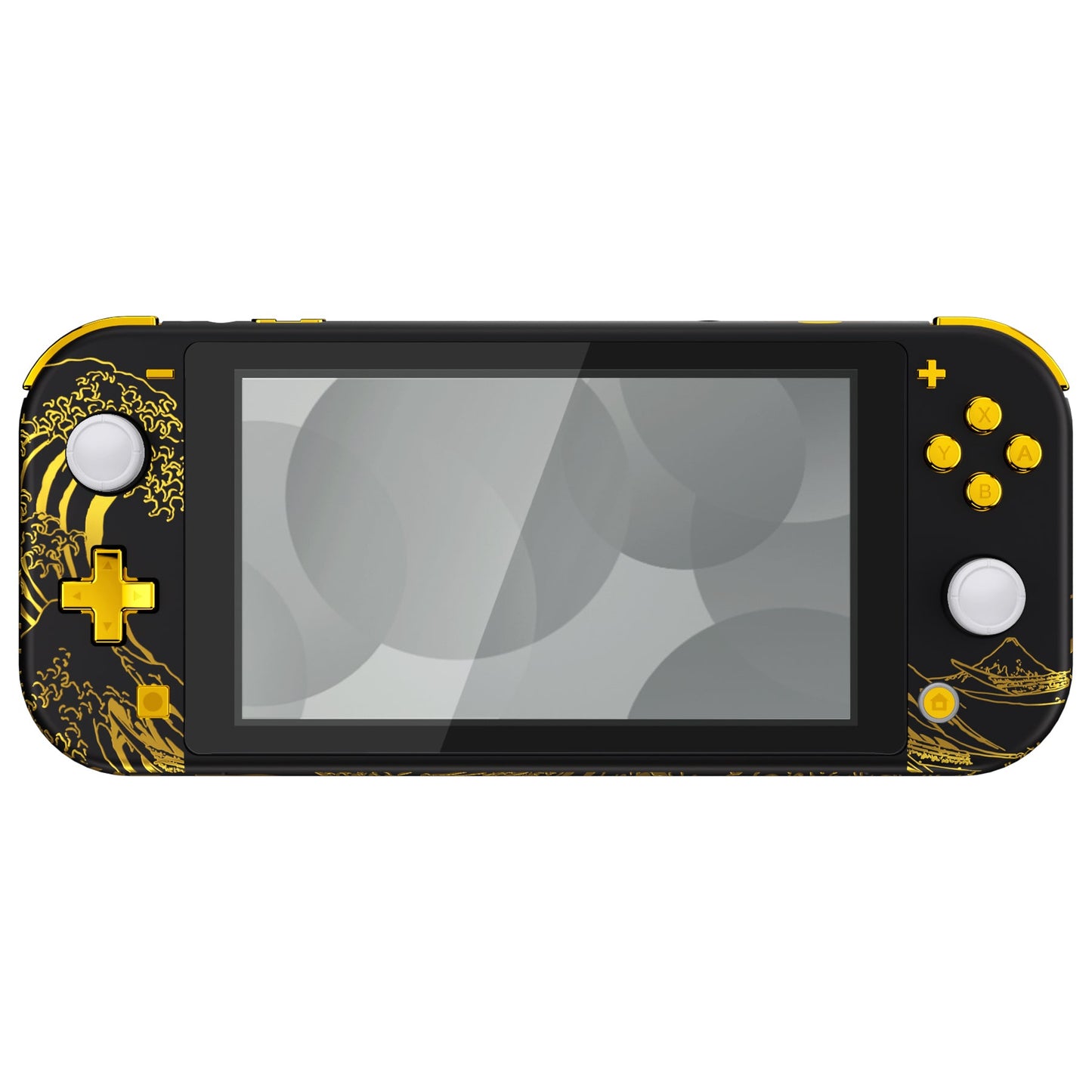 eXtremeRate Nintendo Switch Lite用交換フルセットシェル&ABXYボタン保護フィルム付き【神奈川沖の金色の波ブラック】