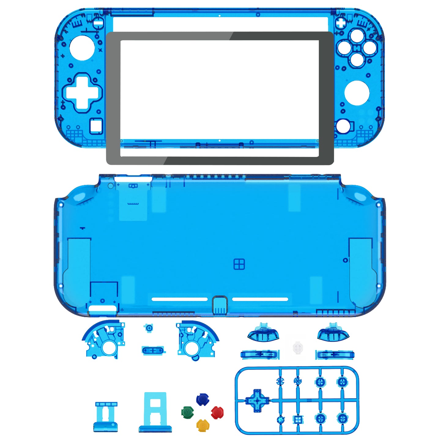 eXtremeRate Nintendo Switch Lite用交換フルセットシェル&ボタンキット保護フィルム付き【クリスタルクリアブルー】