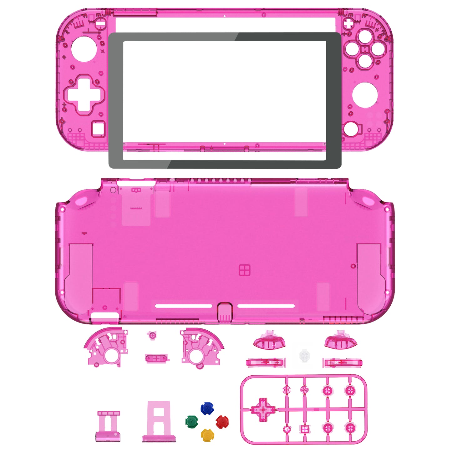 eXtremeRate Nintendo Switch Lite用交換フルセットシェル&ボタンキット保護フィルム付き【クリスタルクリアキャンディピンク】