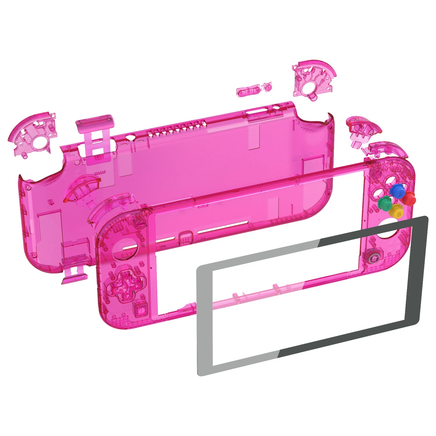 eXtremeRate Nintendo Switch Lite用交換フルセットシェル&ボタンキット保護フィルム付き【クリスタルクリアキャンディピンク】