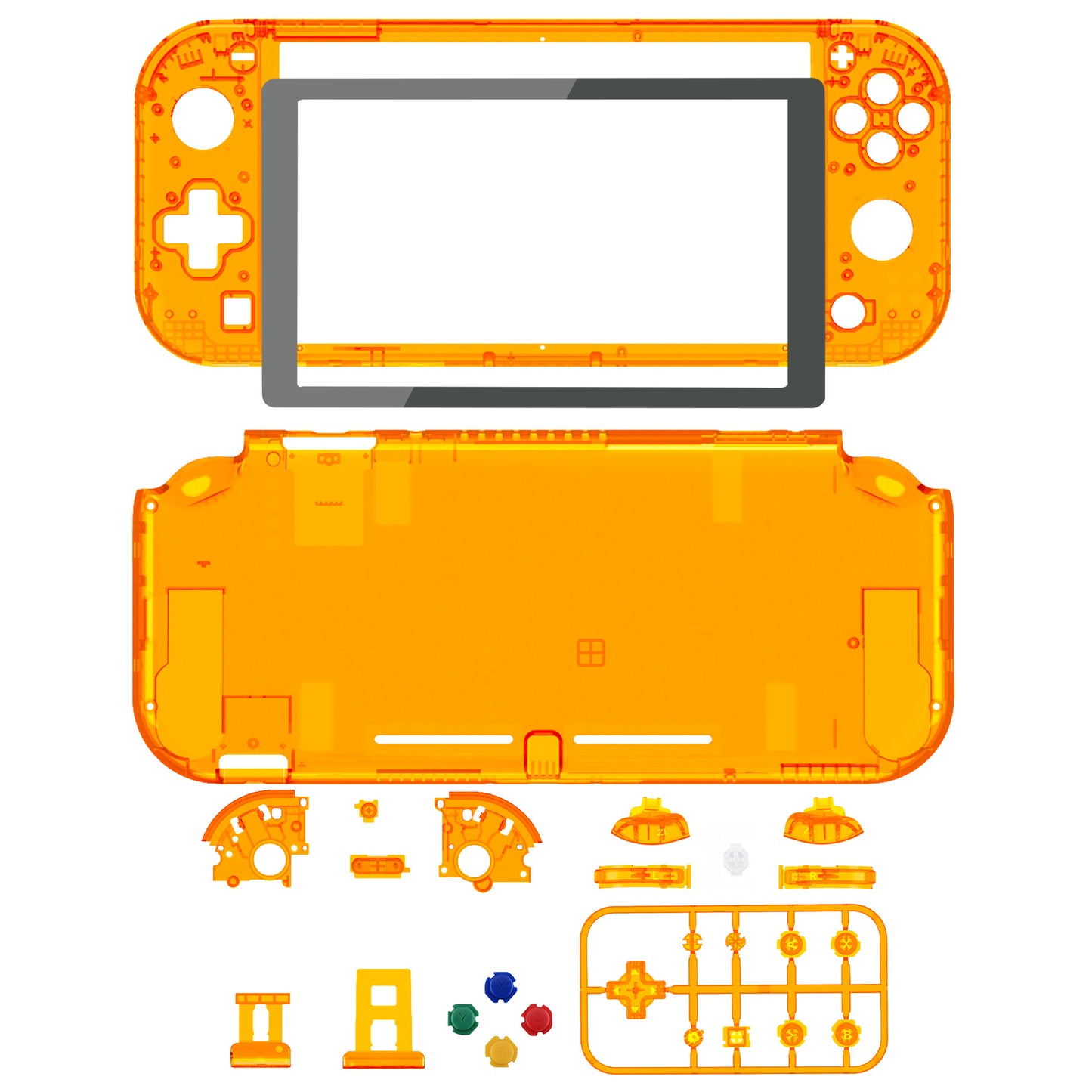 eXtremeRate Nintendo Switch Lite用交換フルセットシェル&ボタンキット保護フィルム付き【クリスタルクリアオレンジ】
