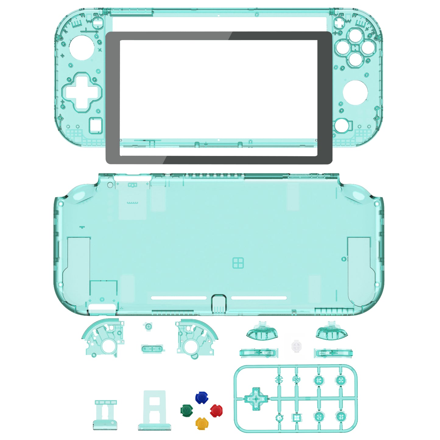 eXtremeRate Nintendo Switch Lite用交換フルセットシェル&ボタンキット保護フィルム付き【クリスタルクリアエメラルドグリーン】