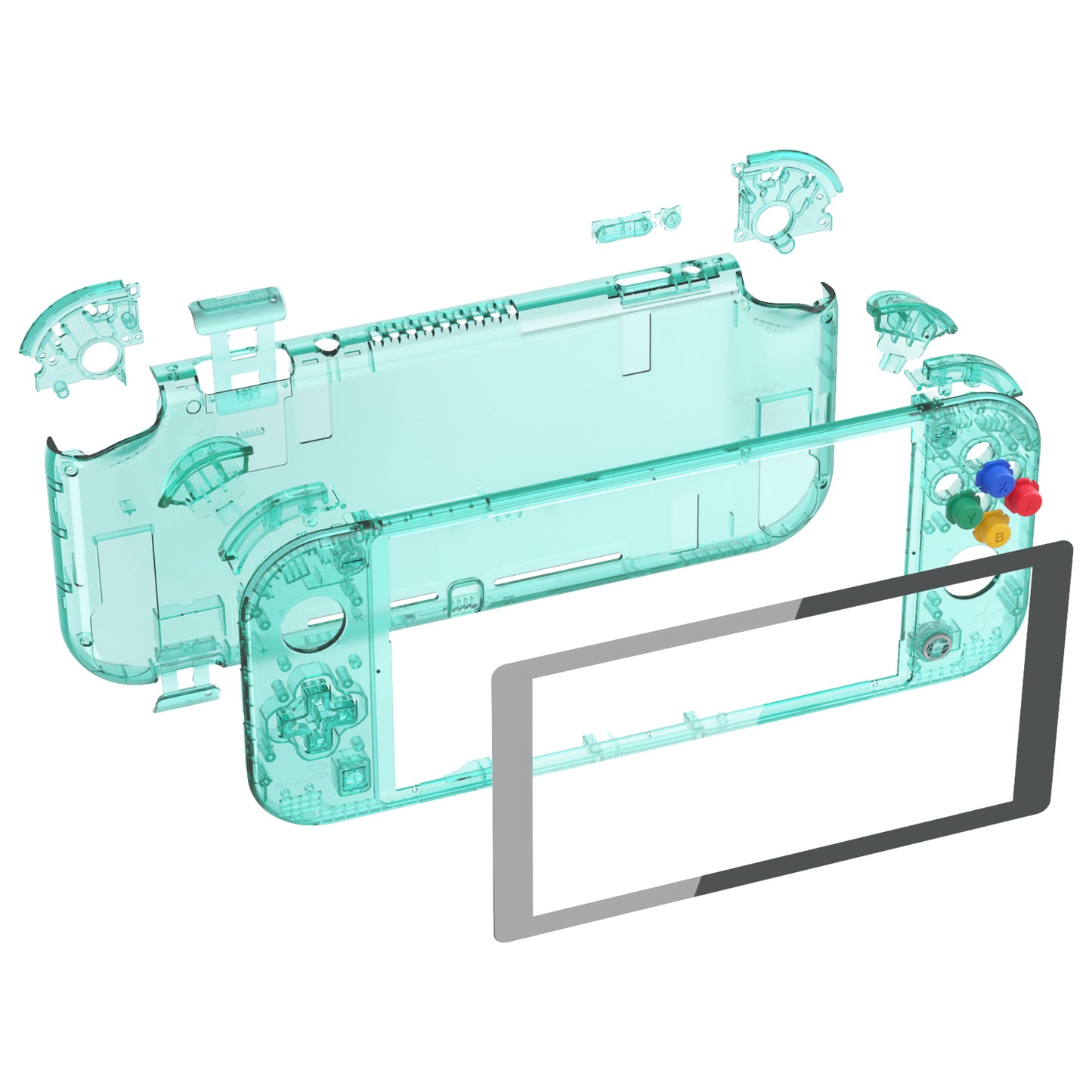 eXtremeRate Nintendo Switch Lite用交換フルセットシェル&ボタンキット保護フィルム付き【クリスタルクリアエメラルドグリーン】