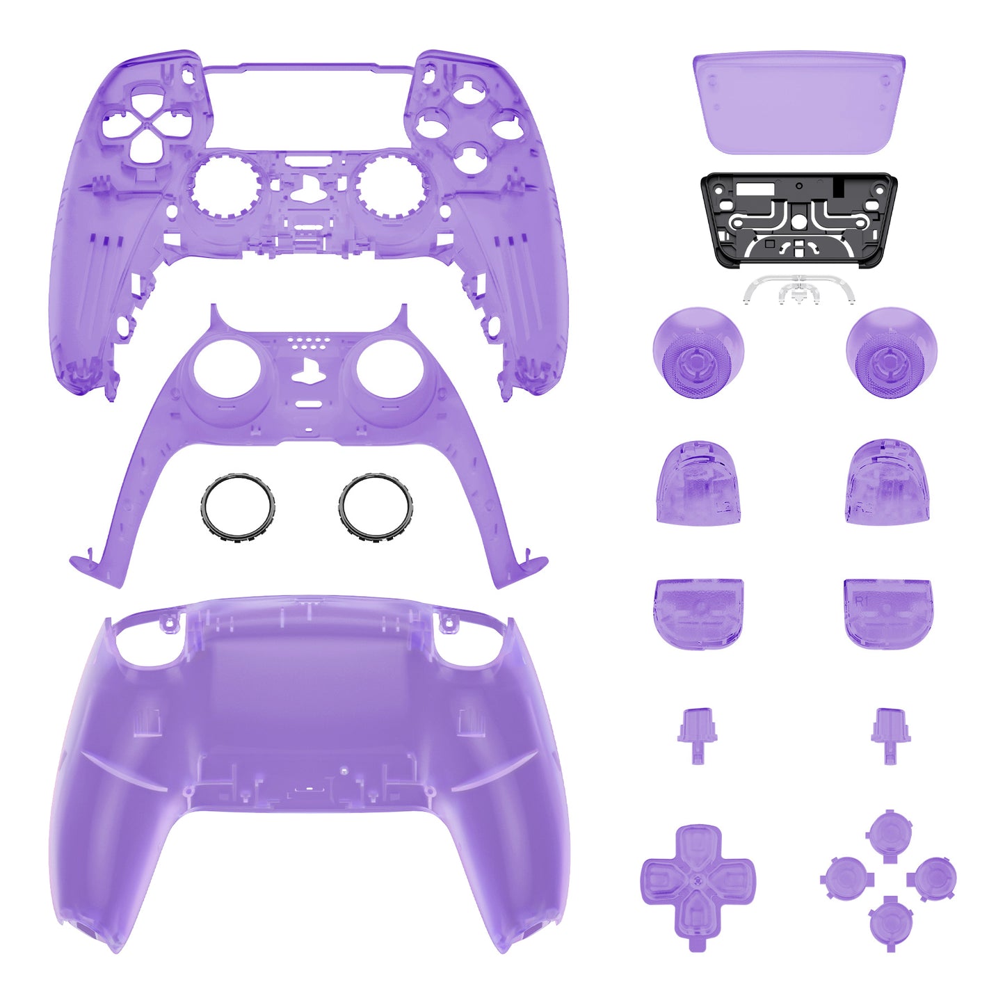 eXtremeRate PS5コントローラーBDM-030/040/050対応交換対応用フルセットシェル&ボタン【クリアパープル】