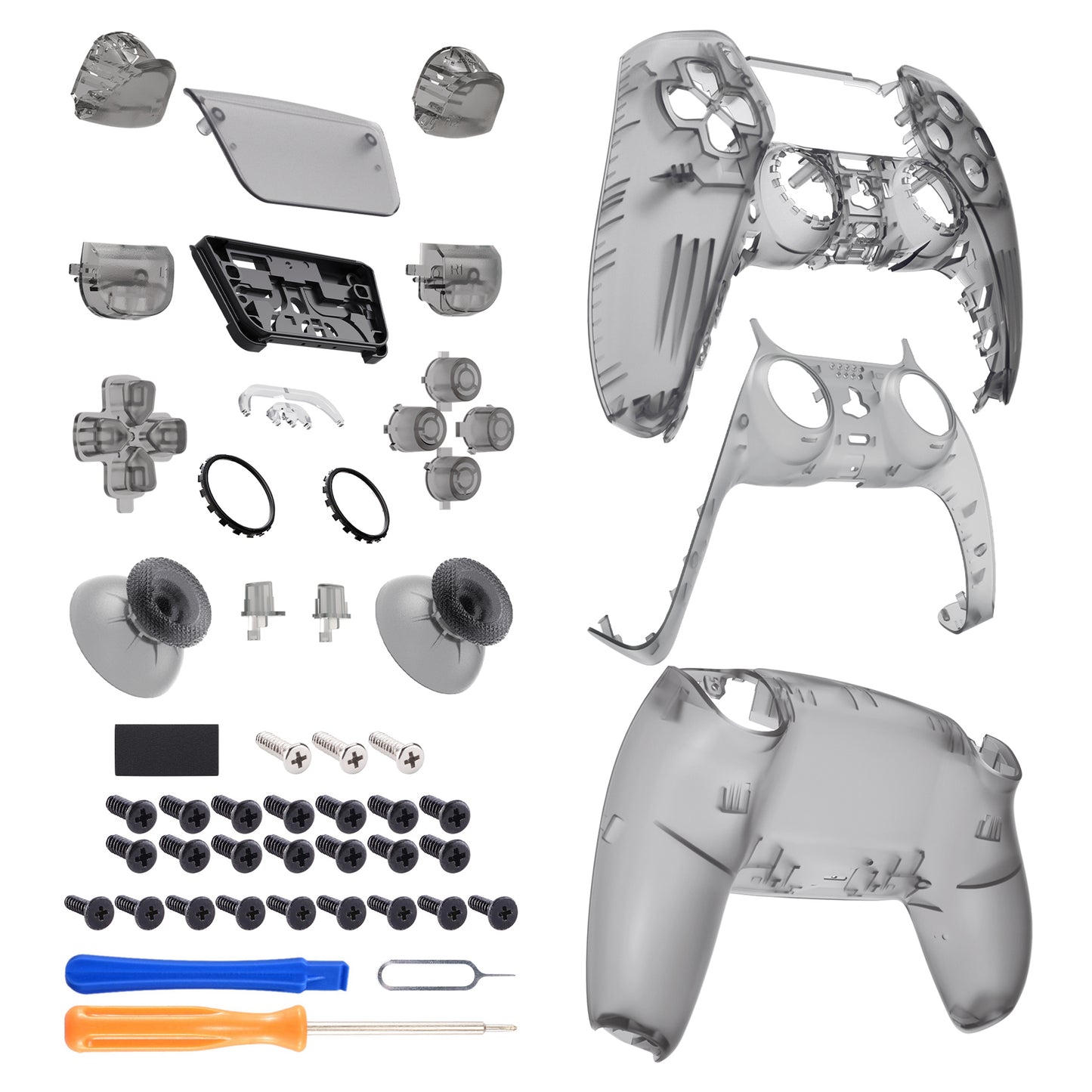 eXtremeRate PS5コントローラーBDM-030/040/050対応交換対応用フルセットシェル&ボタン【クリアブラック】