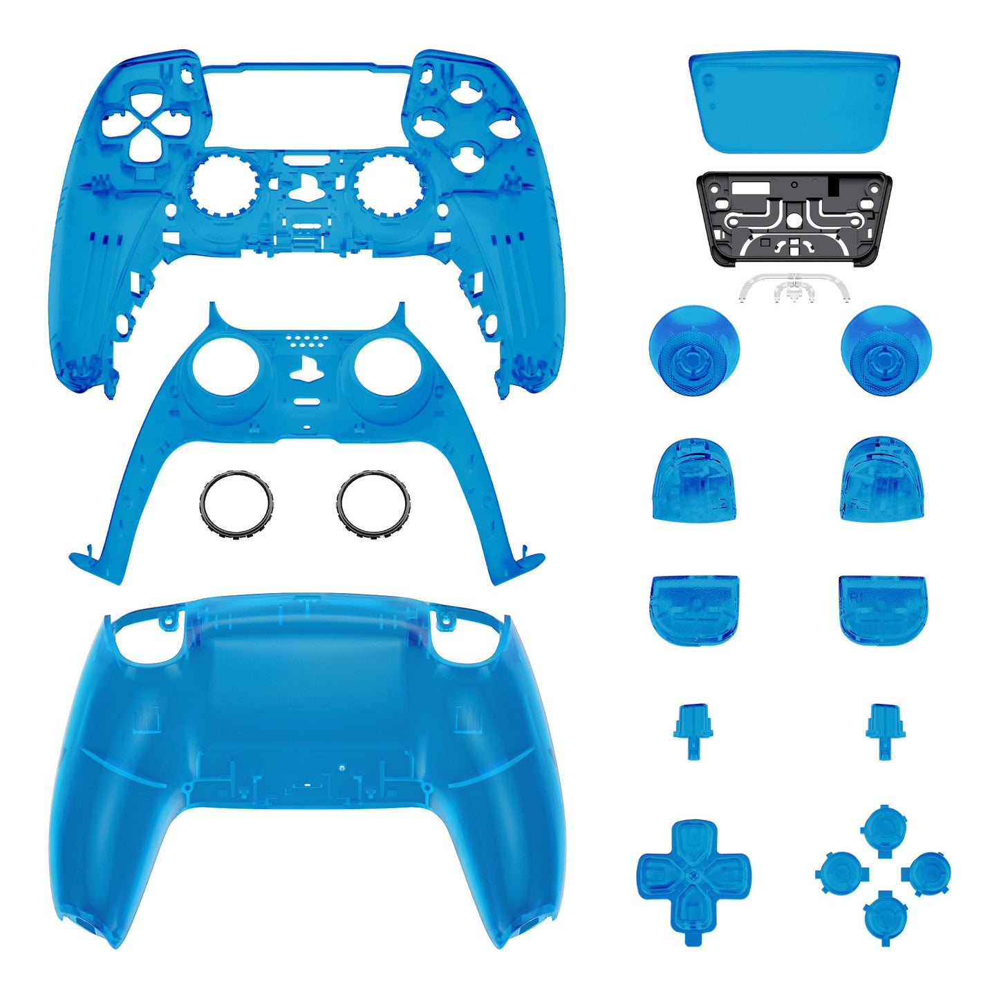 eXtremeRate PS5コントローラーBDM-030/040/050対応交換対応用フルセットシェル&ボタン【クリアブルー】