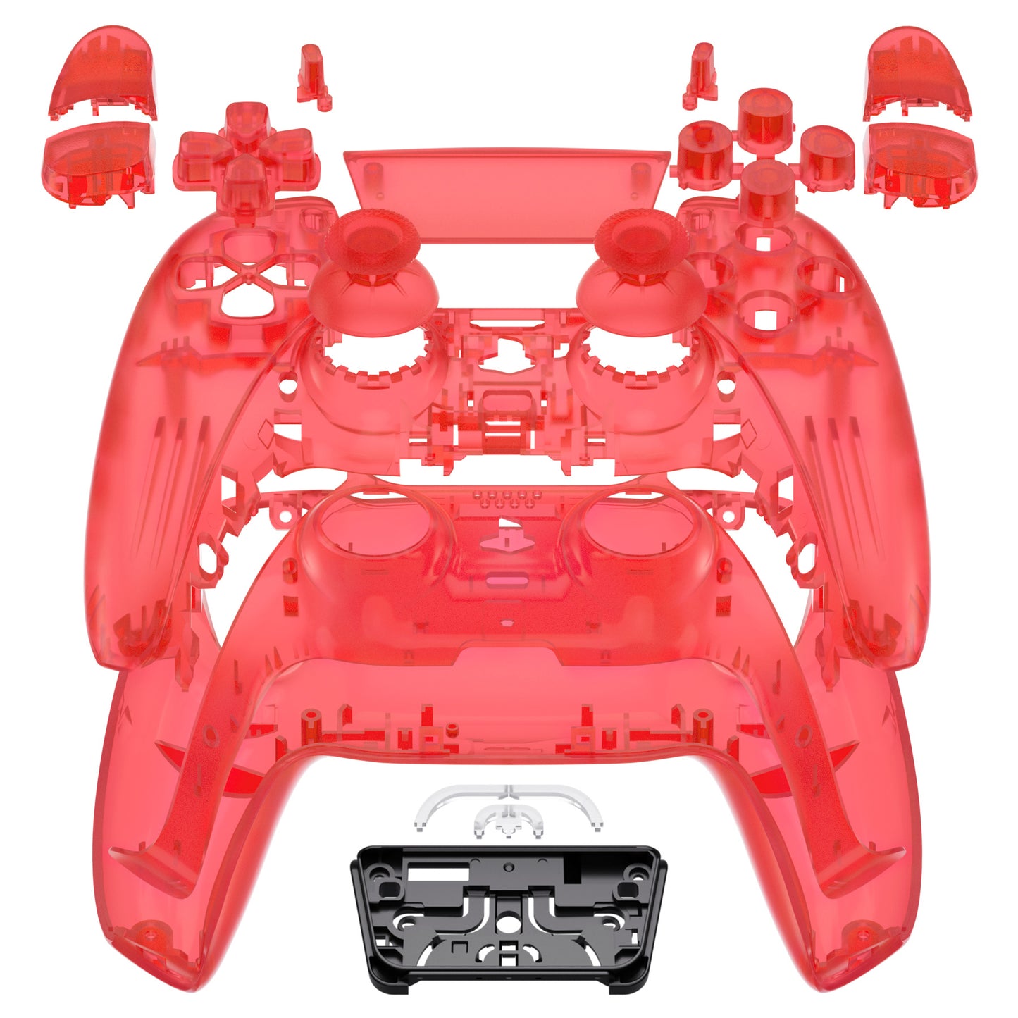 eXtremeRate PS5コントローラーBDM-030/040/050対応交換対応用フルセットシェル&ボタン【クリアレッド】