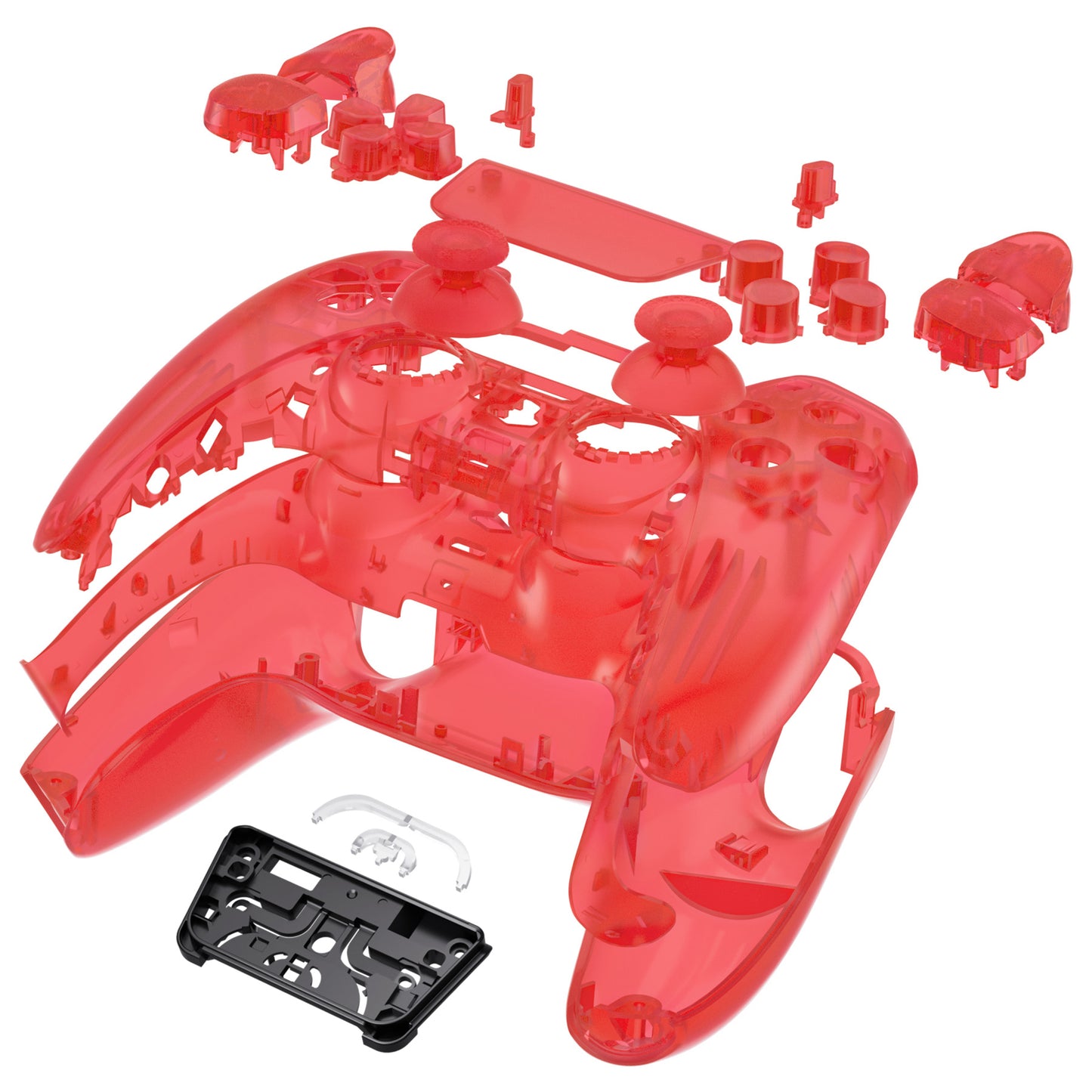 eXtremeRate PS5コントローラーBDM-030/040/050対応交換対応用フルセットシェル&ボタン【クリアレッド】