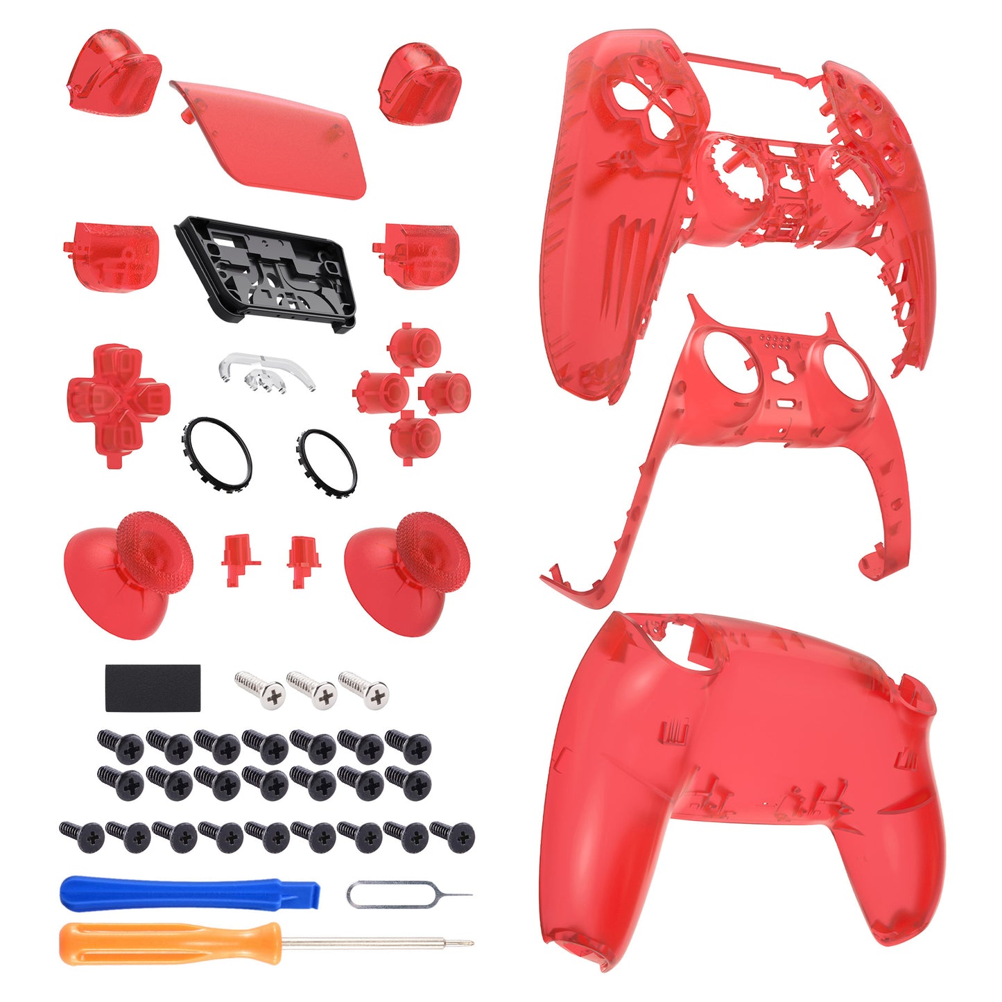 eXtremeRate PS5コントローラーBDM-030/040/050対応交換対応用フルセットシェル&ボタン【クリアレッド】
