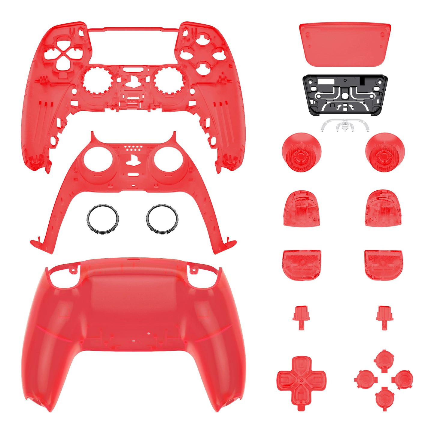 eXtremeRate Replacement Full Shell & Button Set for PS5 Controller BDM-030/040/050 (Clear Red)