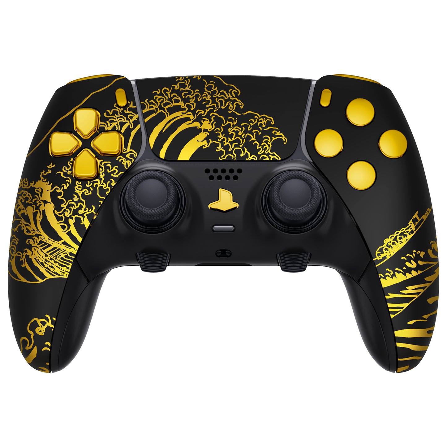 eXtremeRate PS5 edgeコントローラー対応交換対応用フルセットシェル&ボタン【神奈川沖の金色の波ブラック】