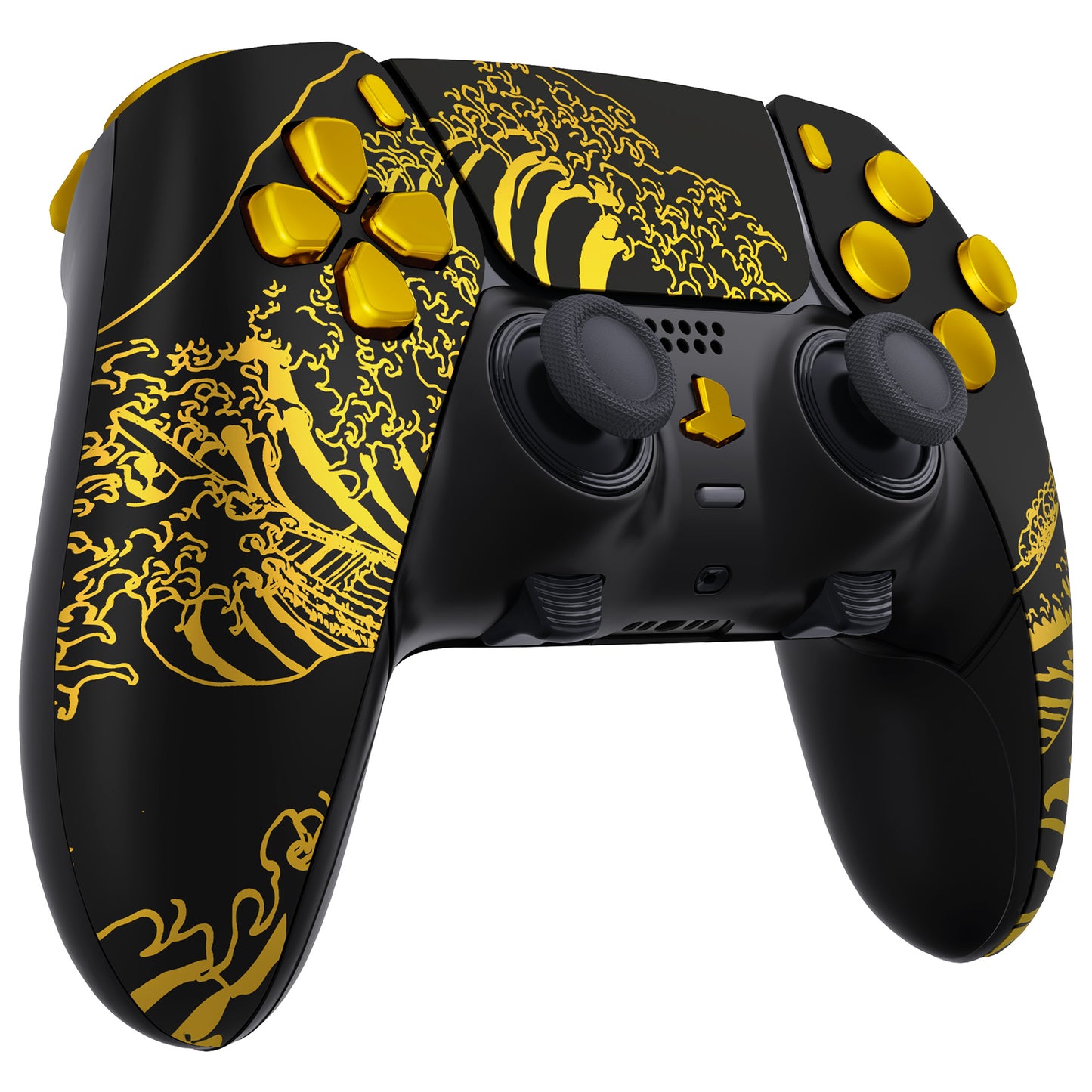 eXtremeRate PS5 edgeコントローラー対応交換対応用フルセットシェル&ボタン【神奈川沖の金色の波ブラック】