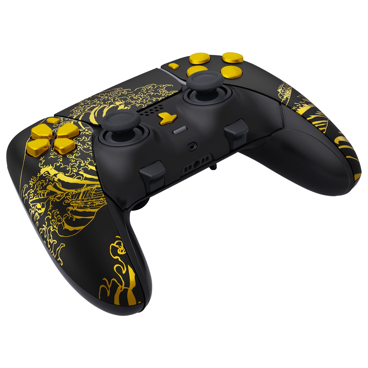 eXtremeRate PS5 edgeコントローラー対応交換対応用フルセットシェル&ボタン【神奈川沖の金色の波ブラック】