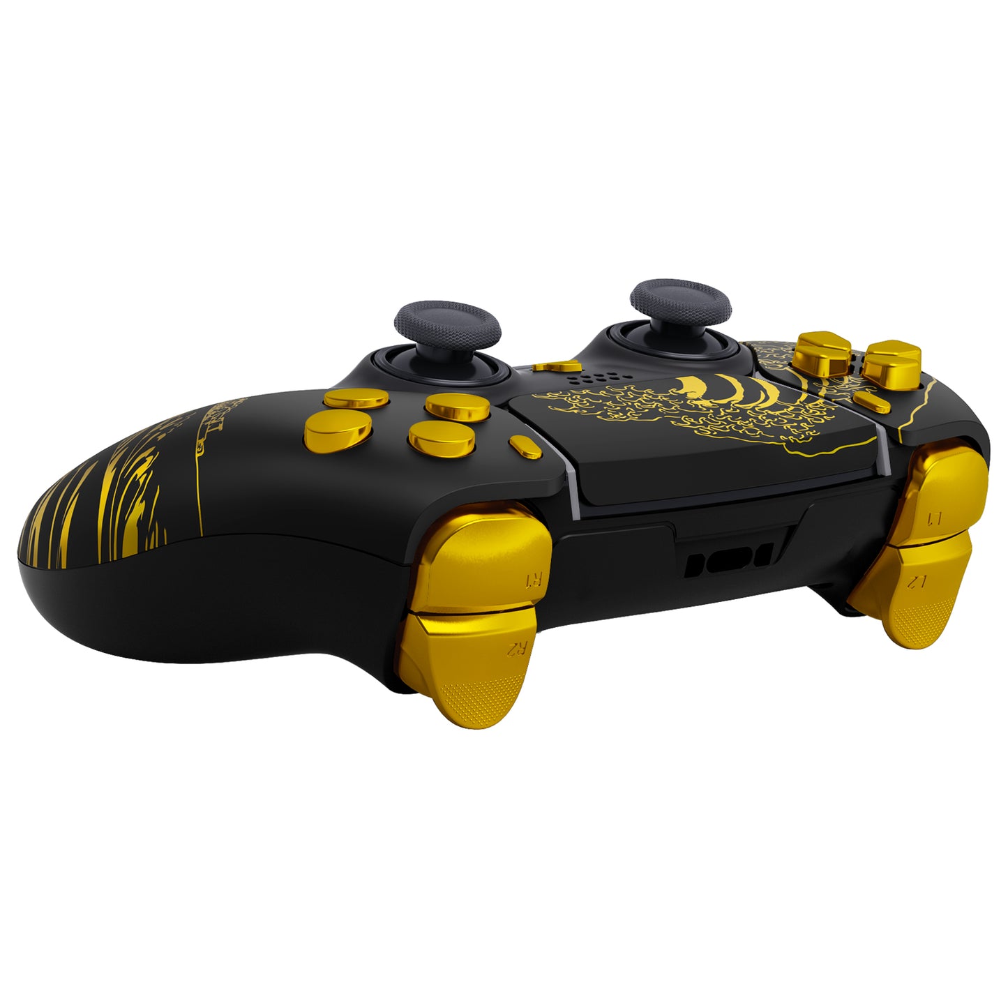 eXtremeRate PS5 edgeコントローラー対応交換対応用フルセットシェル&ボタン【神奈川沖の金色の波ブラック】