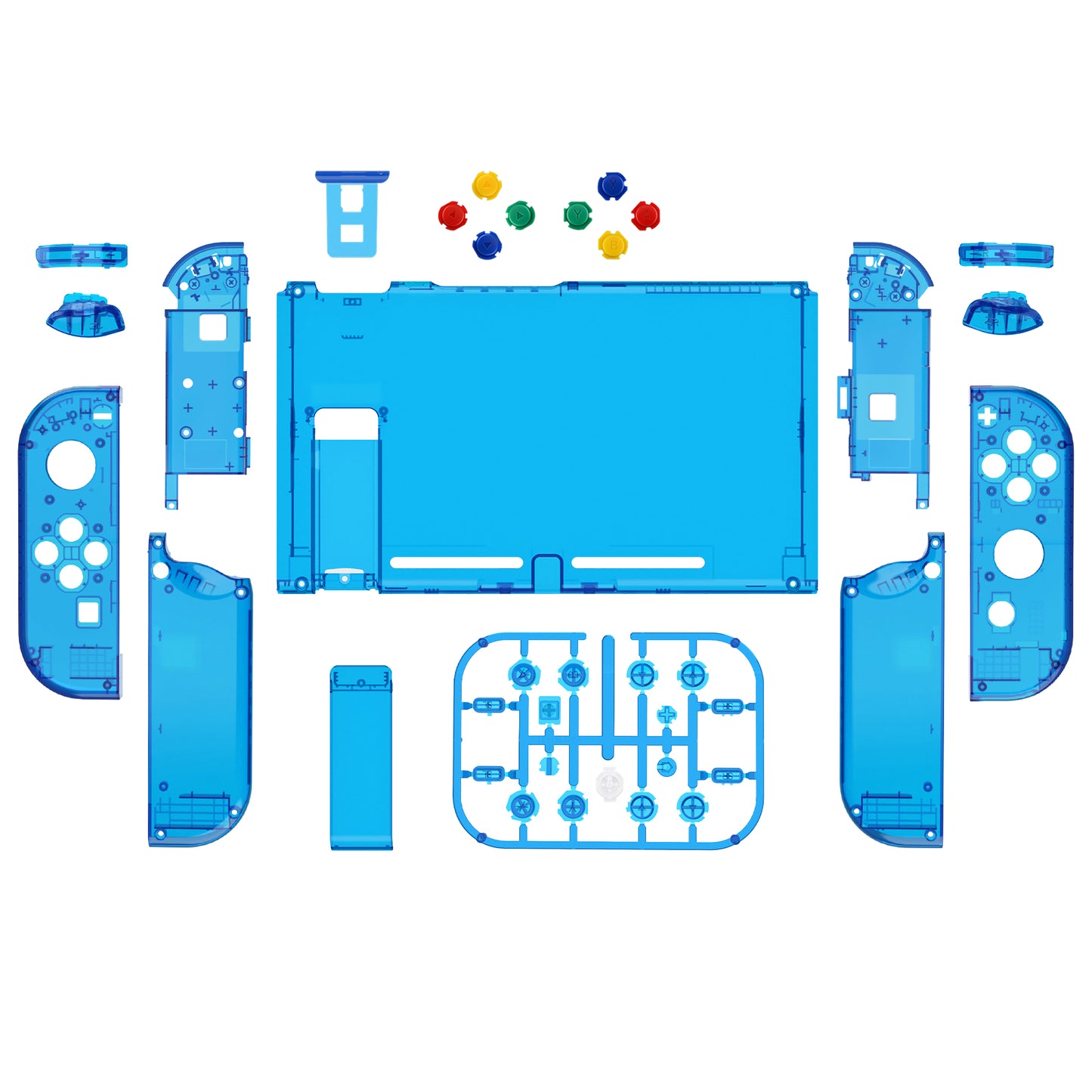 eXtremeRate Nintendo Switch用交換フルセットシェル&ボタン【クリスタルクリアブルー】