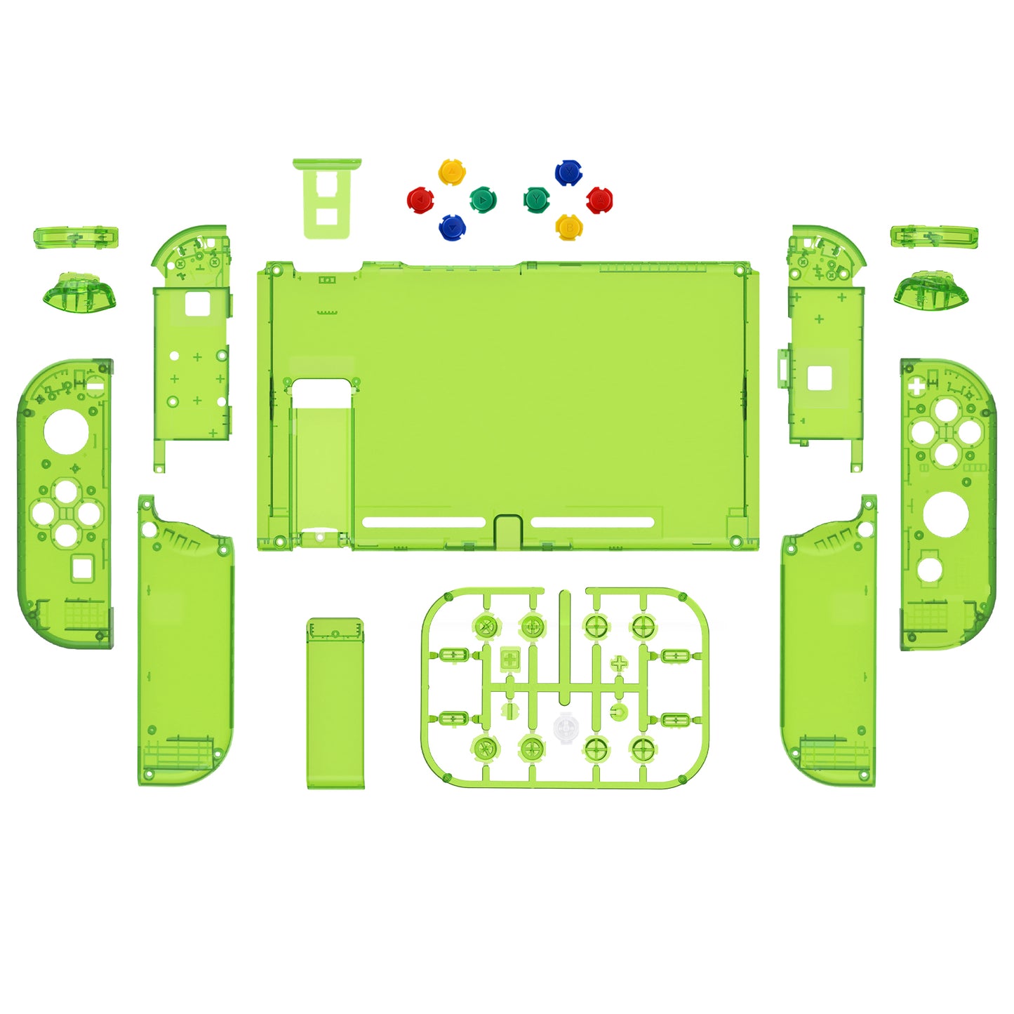 eXtremeRate Nintendo Switch用交換フルセットシェル&ボタン【スケルトンフォレストグリーン】