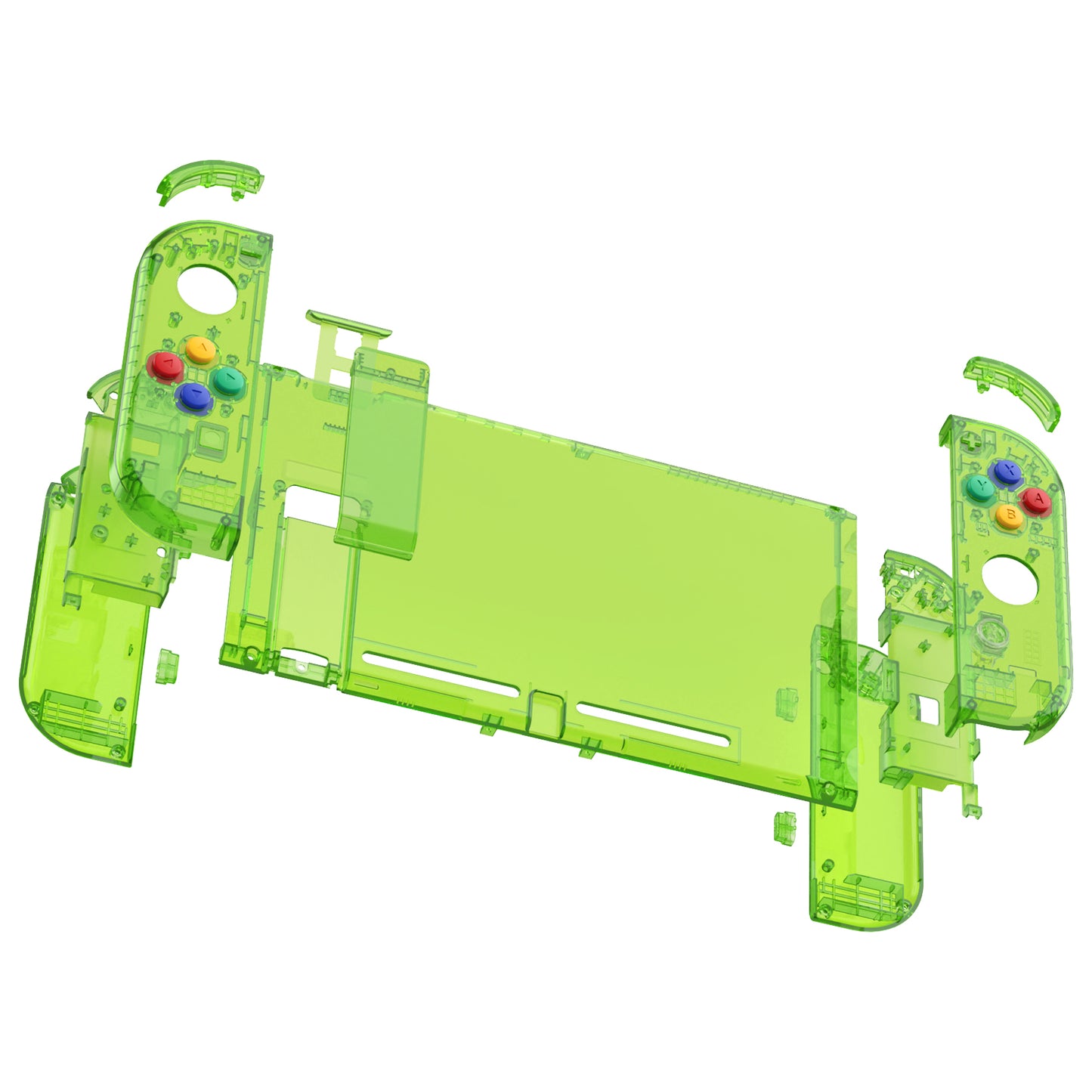 eXtremeRate Nintendo Switch用交換フルセットシェル&ボタン【スケルトンフォレストグリーン】