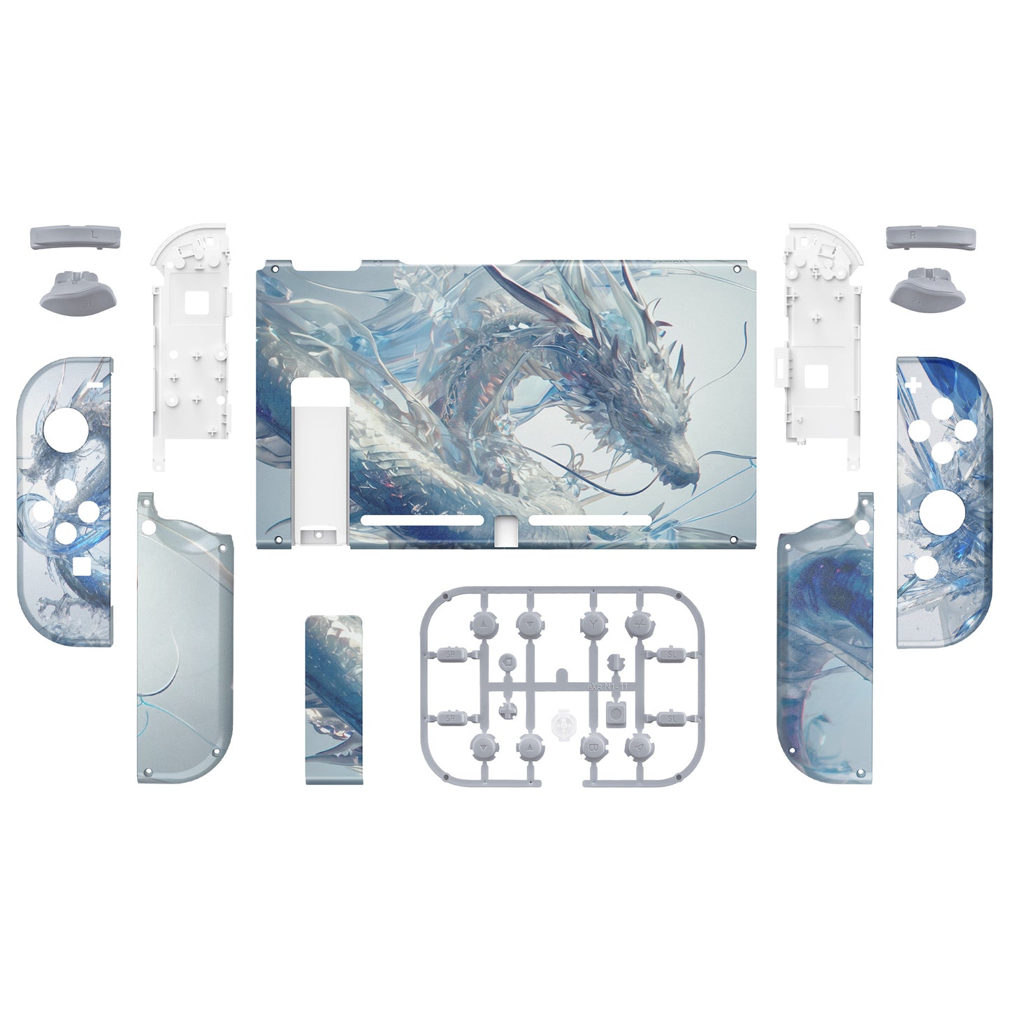 eXtremeRate Nintendo Switch用交換フルセットシェル&ボタン【白銀龍】