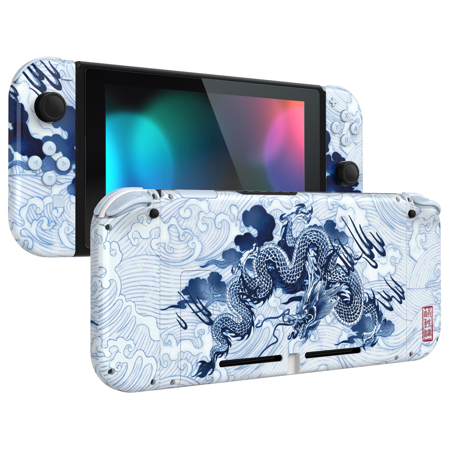 eXtremeRate Nintendo Switch用交換フルセットシェル&ボタン【磁器の龍】